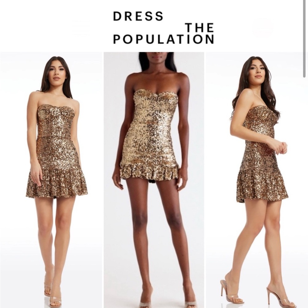 Dress the Population gold sequin mini dresss